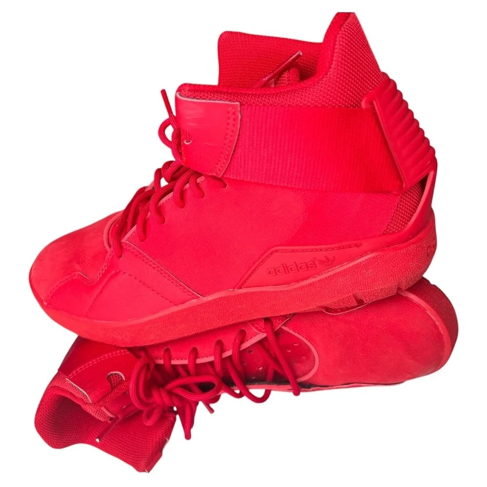 Adidas Men's 8 Red Leather High Top Basketball Sneakers